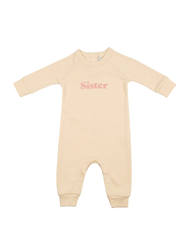 cream sister baby onesie