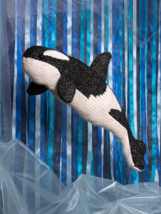 Orca Knit Kit. A knitted orca.