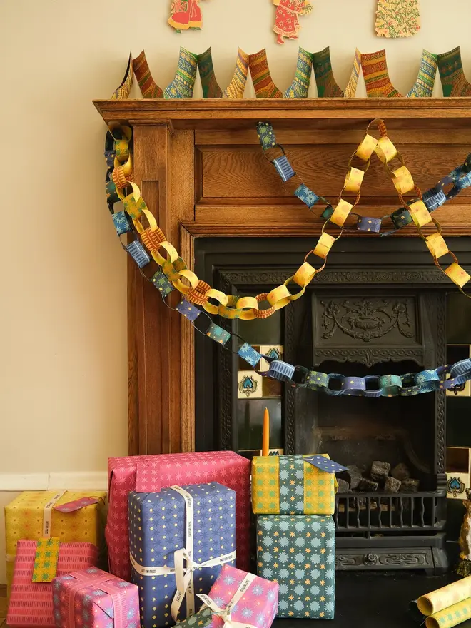 yellow and blue paper chain kits home decor