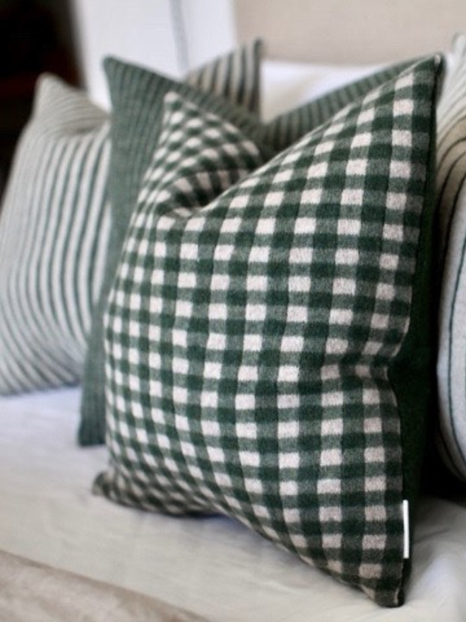 green lambswool cushions