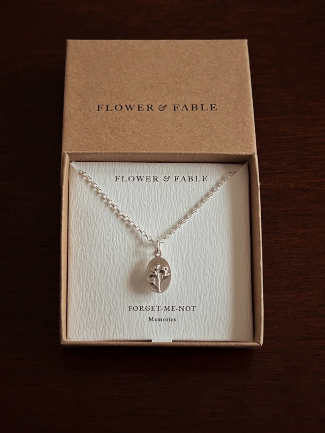 Forget me not Medal Charm with Belcher Chain ~ Sterling Silver