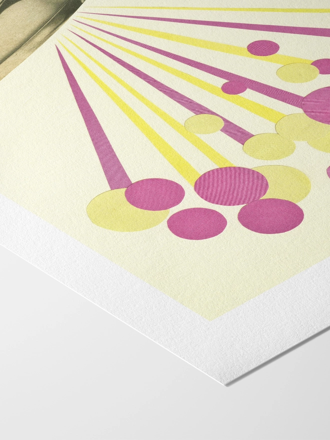 A print featuring a colourful steaming iron.