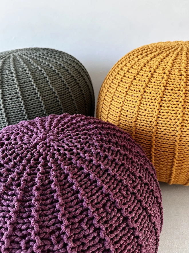 aubergine knitted pouffe
