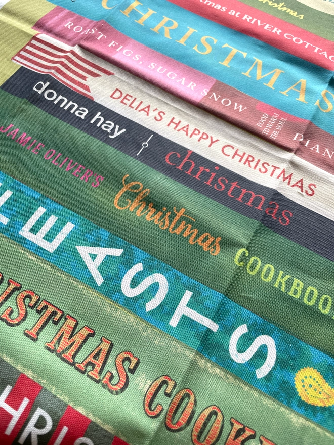 Illustrated Festive Cooking Book Tea Towel closeup