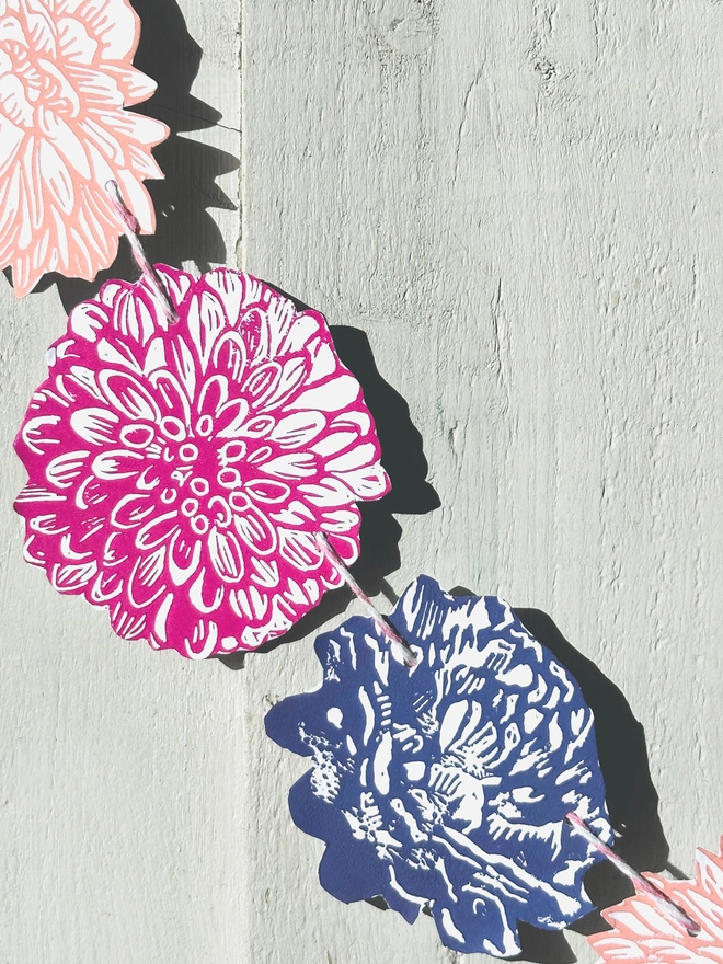 'Power Flower' Garland Hand Printed Linocut Spring Decor