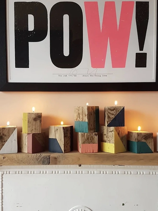 Tall Geometric Design Wooden Cube Candle