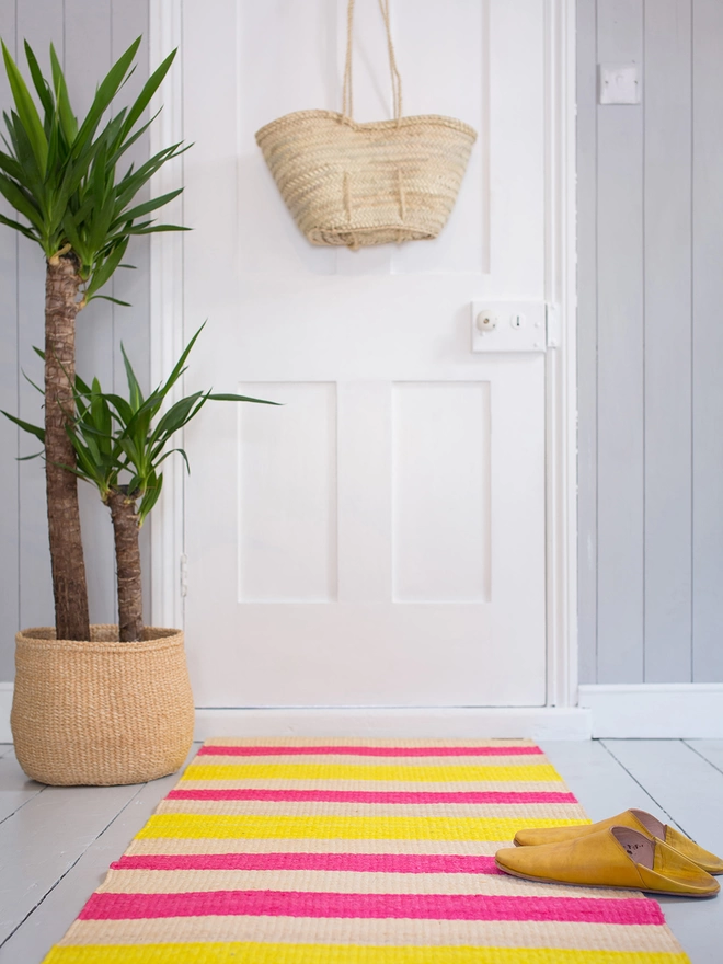 pink and yellow runner styled in home