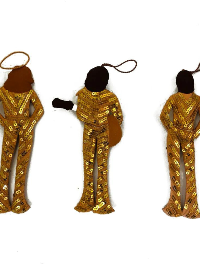 hand stitched bee gees in gold outfits hanging decoration set back