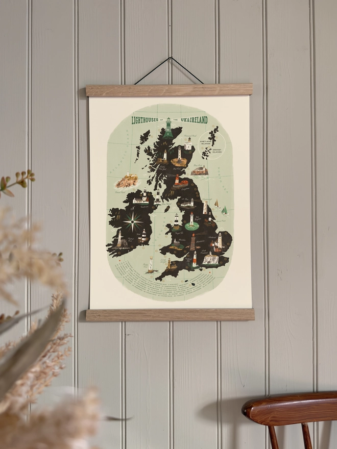 Lighthouses of the United Kingdom Print framed on a wall