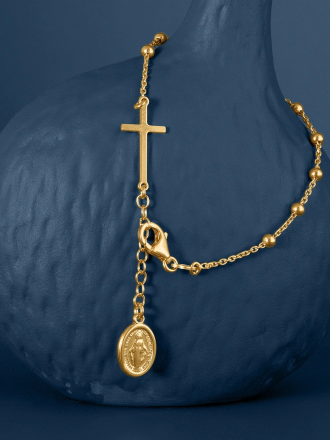 Gold Rosary Bead Chain Bracelet