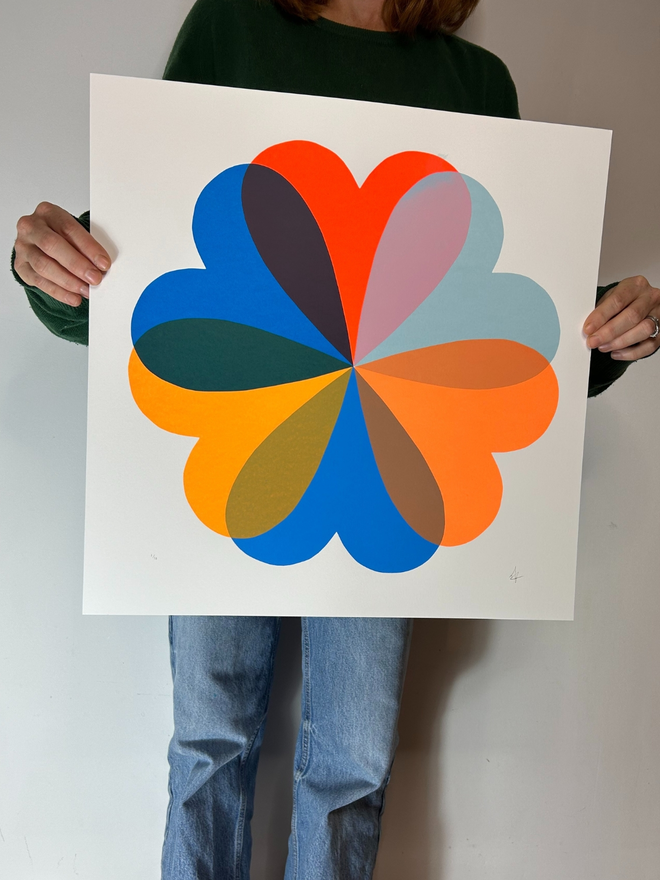 Orange and Blue heart screenprint