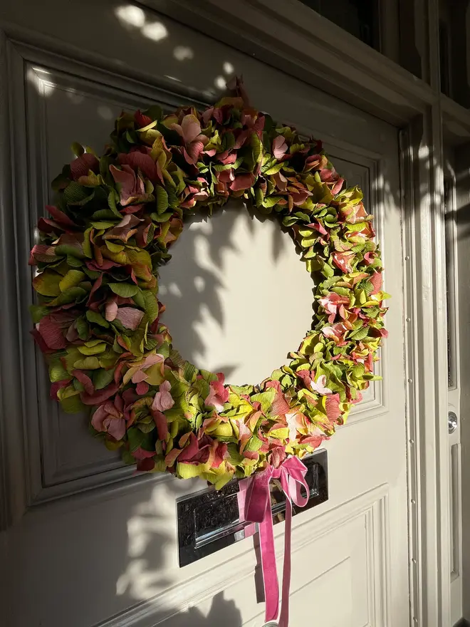 Soft Greens & Pink Crepe Paper Christmas Wreath