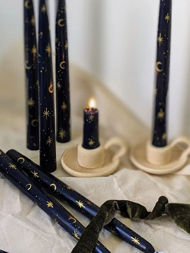 Moon & Star Night Sky Taper Candles 