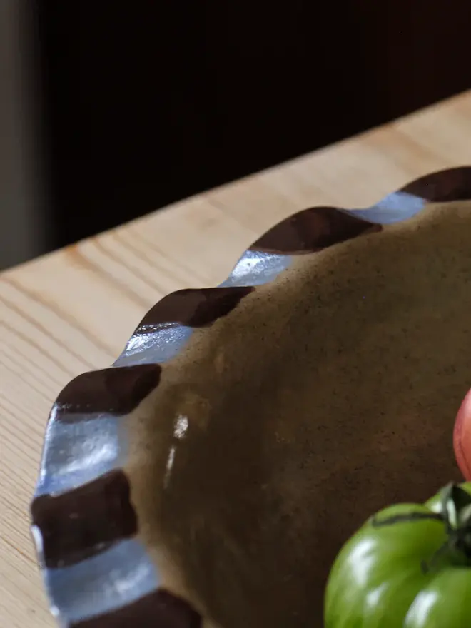 Baby Blue & Chocolate Brown Frill Serving Bowl