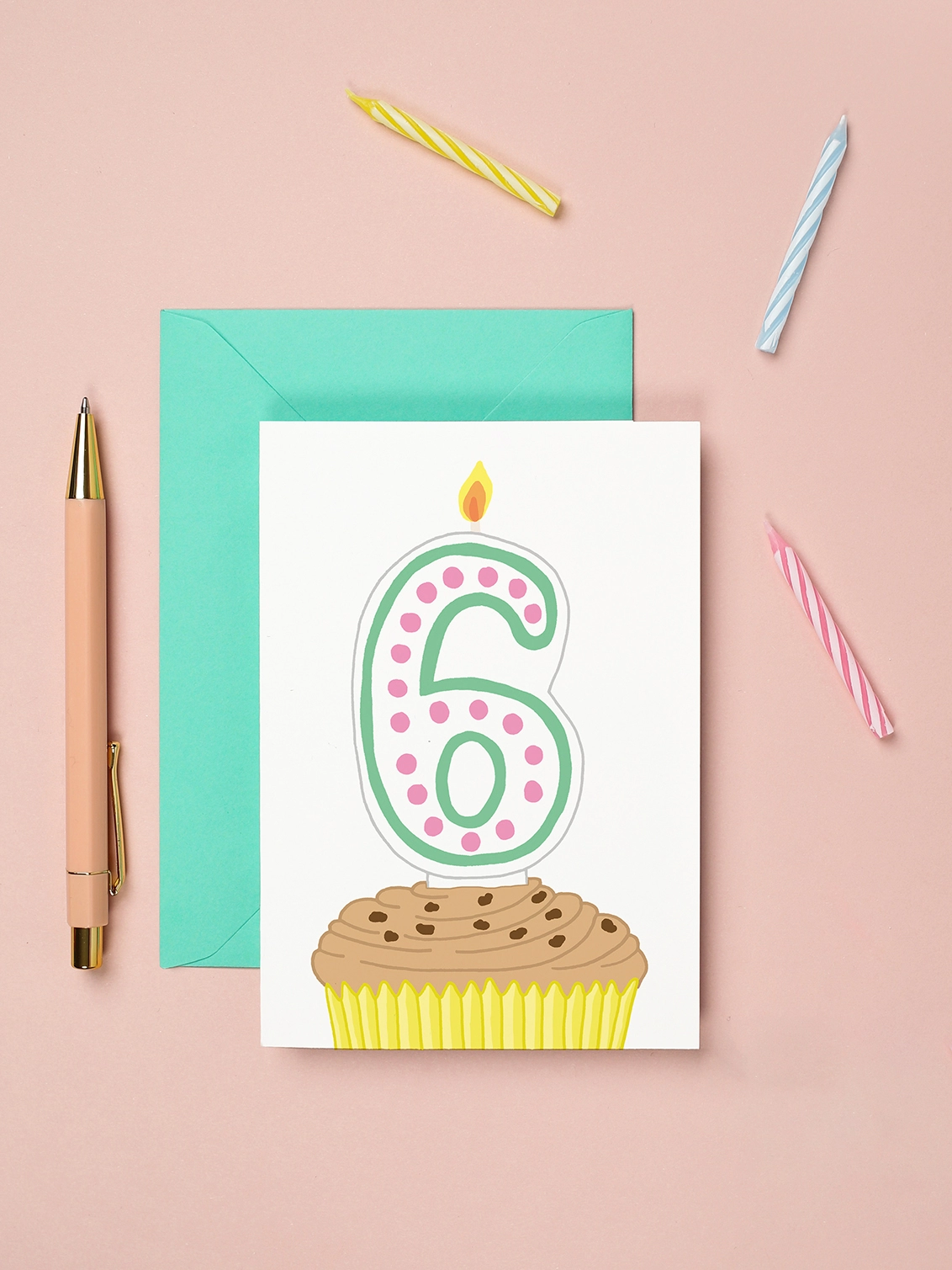 Colourful gender neutral sixth birthday card