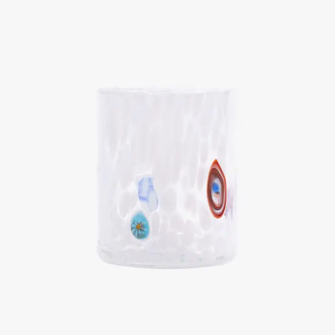 straight murano glass tumbler in 'white' with white splotches