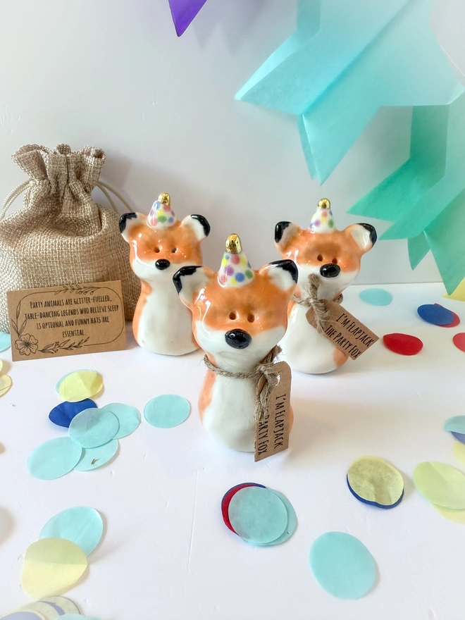 Handmade Porcelain Party Fox Cake Topper