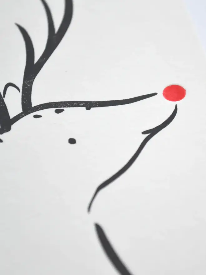 Letterpress Printed Reindeer Handcrafted Card. Black print on white background. 