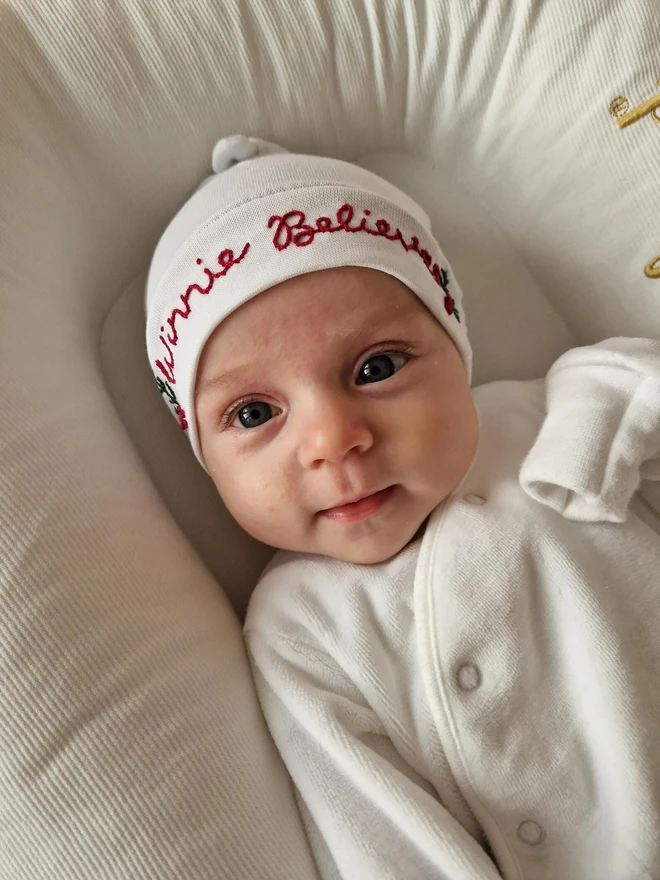 Personalised Hand Embroidered Bee Baby Hat 
