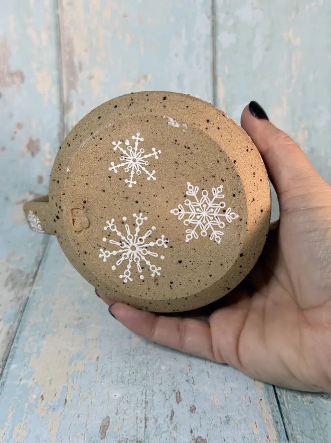 Handmade Aqua Green Snowflake Christmas Mug