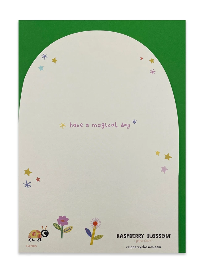 The reverse of the card has a ‘Have a magical day’ caption with a large space for your own joyful birthday message