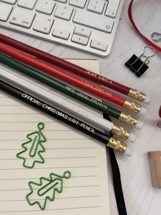 Santa's Christmas Hand-Stamped HB Pencil Set (Set of 5)
