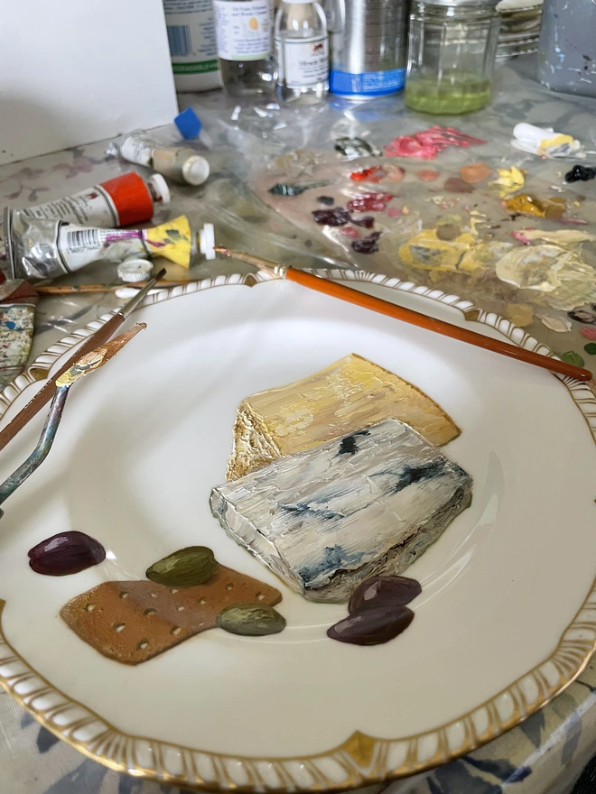 painting cheese in studio