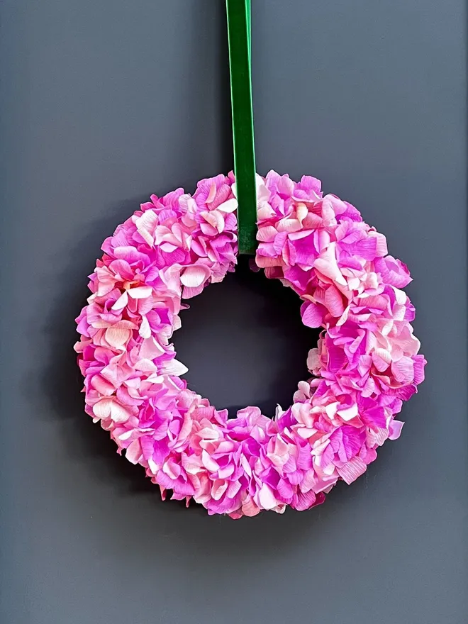 Fuchsia & Pink Crepe Paper Christmas Wreath