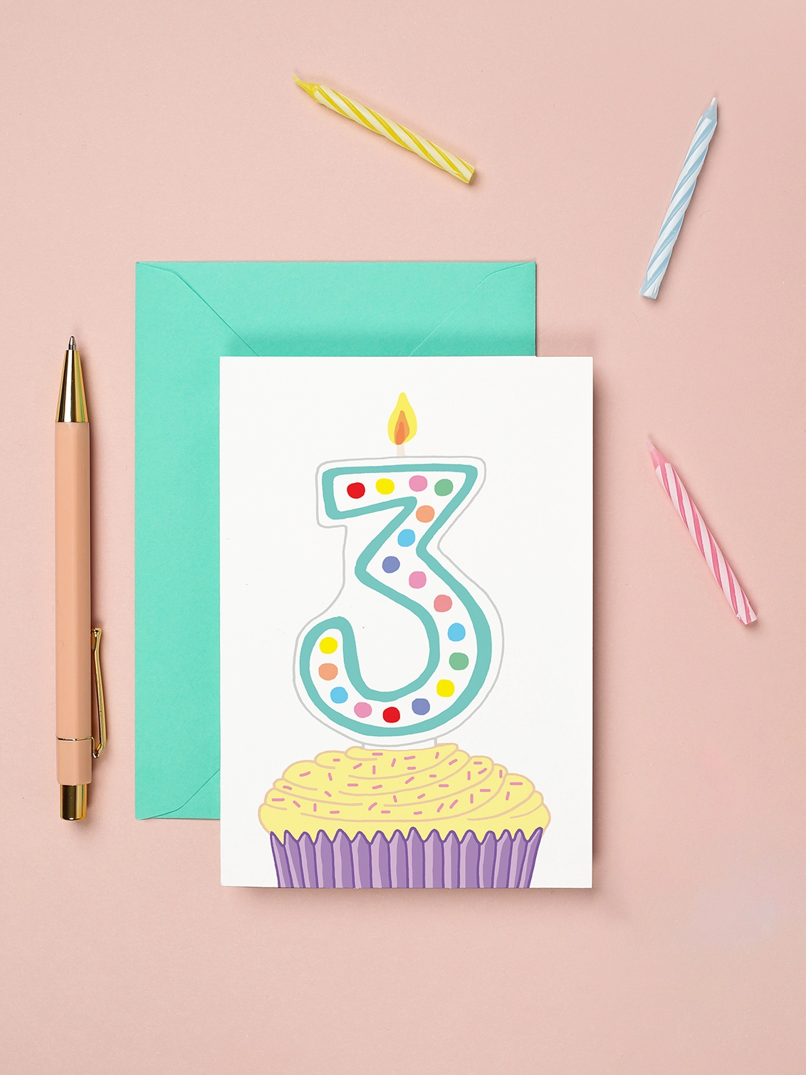 Colourful gender neutral third birthday card