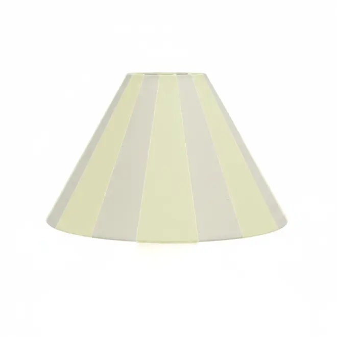 Hand Painted Upcycled Striped Large Drum Lampshade, a metallic gold striped lampshade sitting against a white background. 