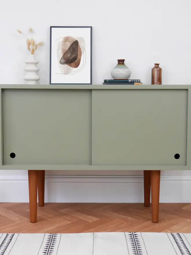Mid Century Sage Green Record Cabinet 