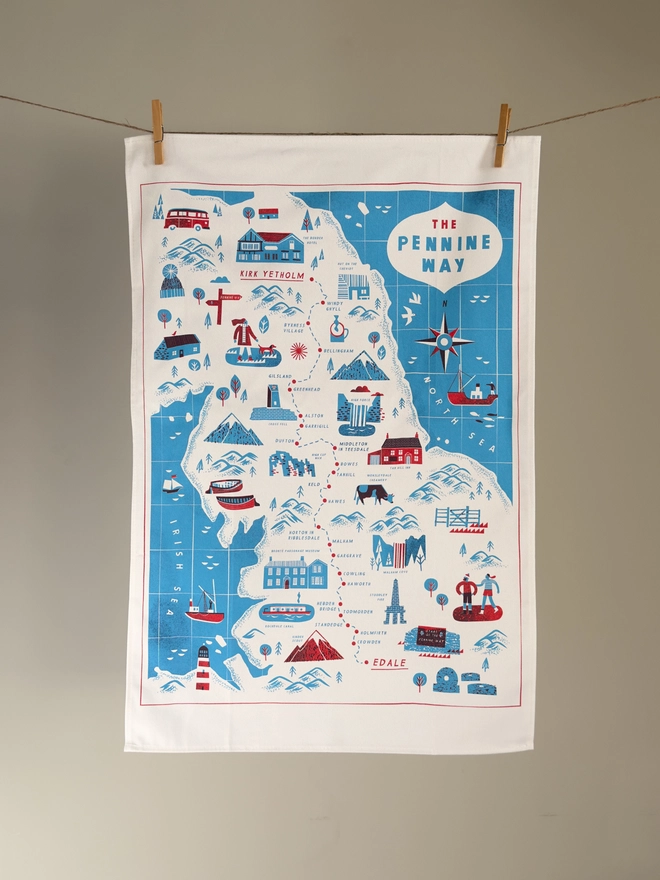 Pennine Way Map Route Tea Towel