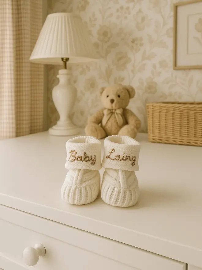 Personalised Hand Embroidered Baby Booties