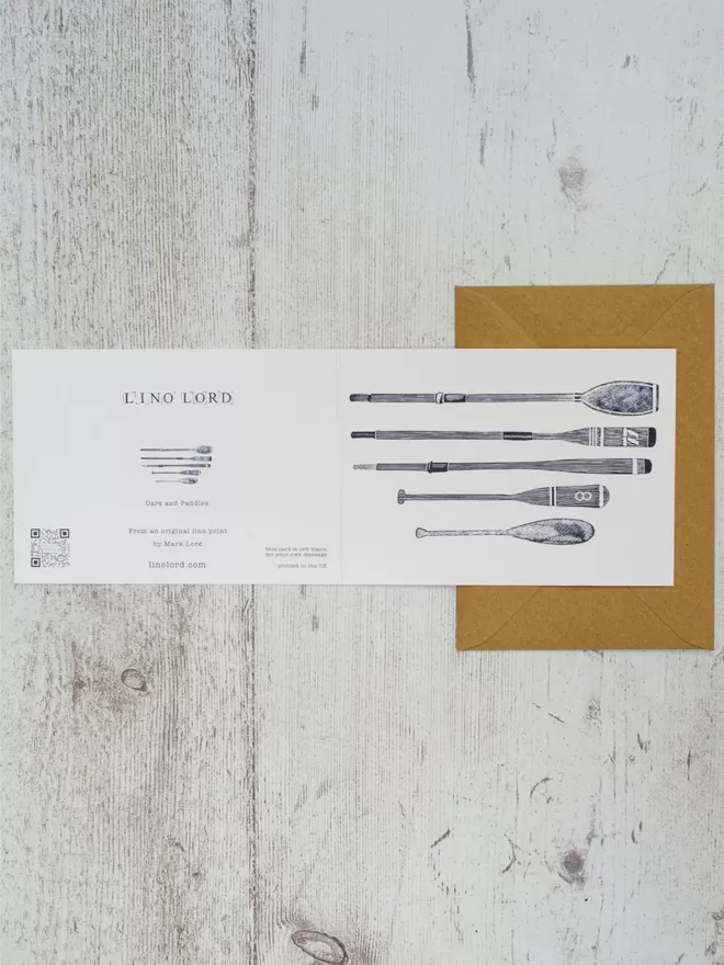 Greeting Card with an image of Oars & Paddles, taken from an original lino print