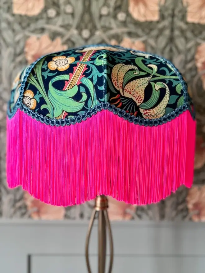 William Morris Golden Lily Fringed Lampshade (Galactic Ink)