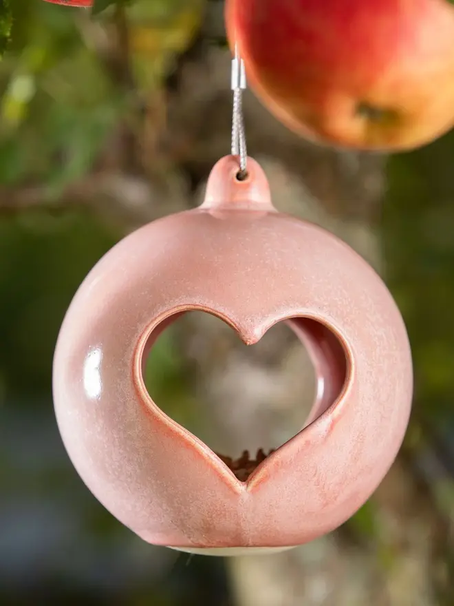Heart Stoneware Ceramic Round Bird Feeder