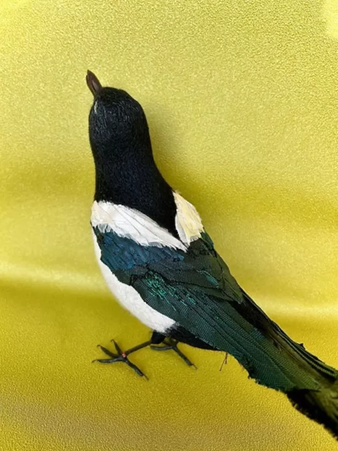 Magpie textile sculpture bird