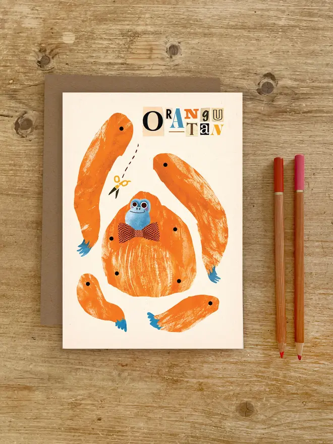 orangutan split pin puppet card