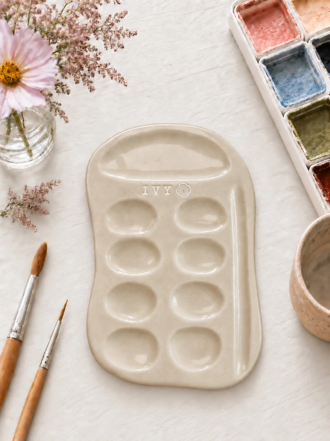 handmade personalised ceramic paint palette, jenny hopps pottery