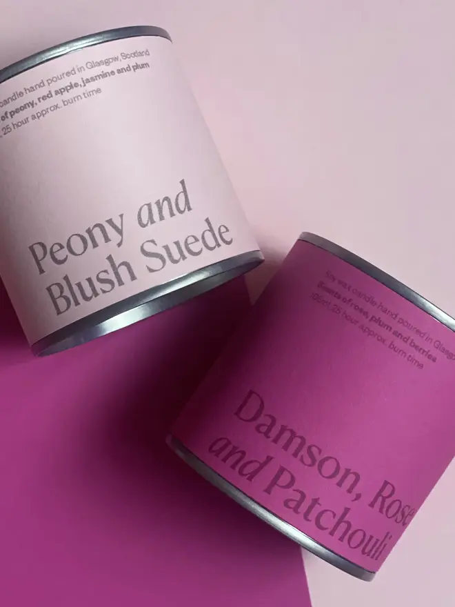 Valentine's Day Soy Wax Candle Tin, against a pink background. 