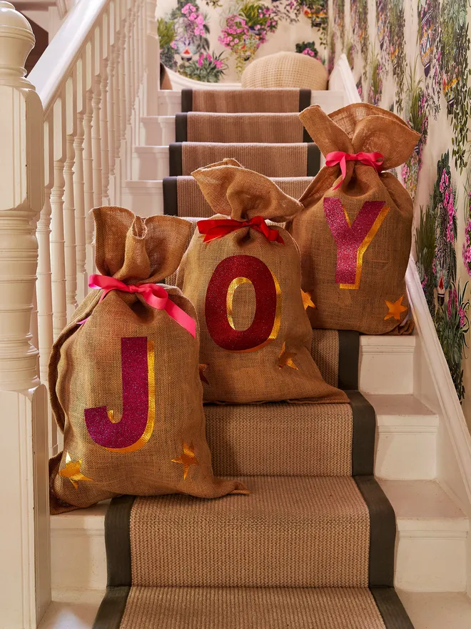 Joy Christmas glitter sacks