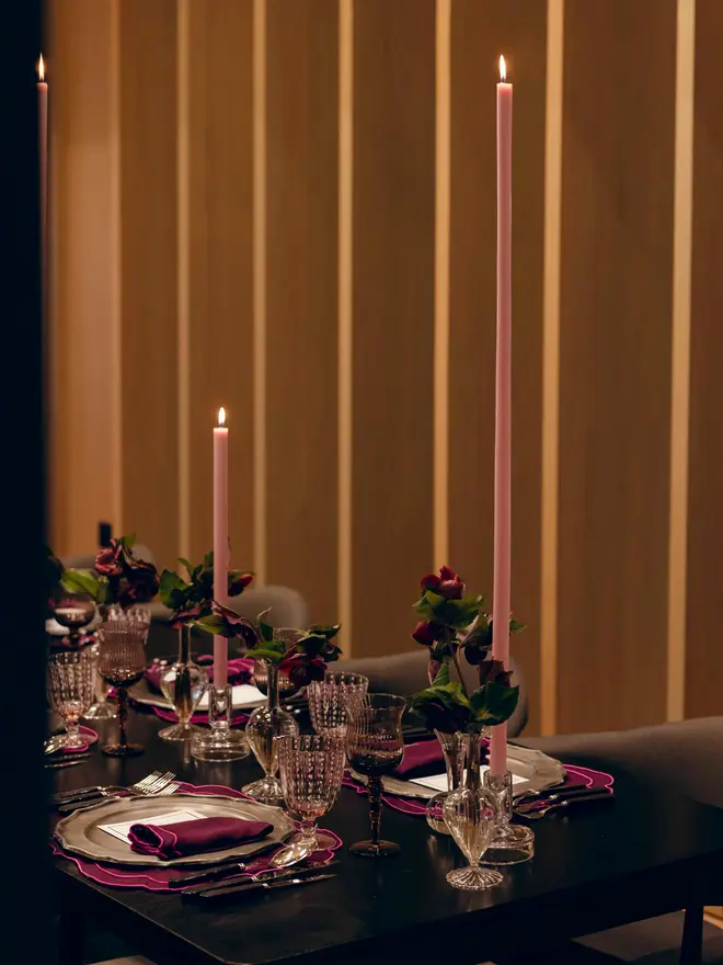lilac taper candle pair