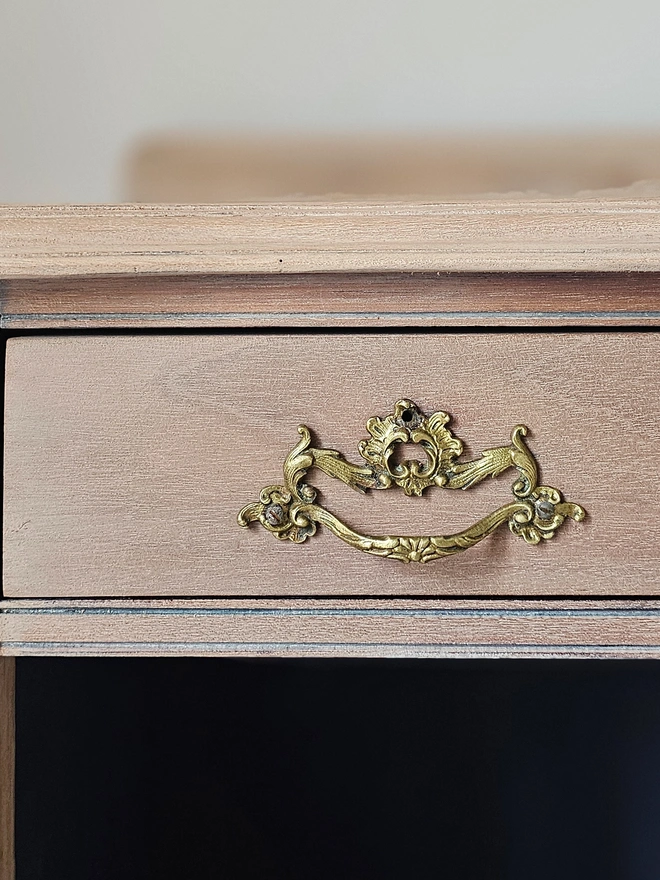 Antique Brass Handle Detail on Painted Floral Cabinet by Chloe Kempster