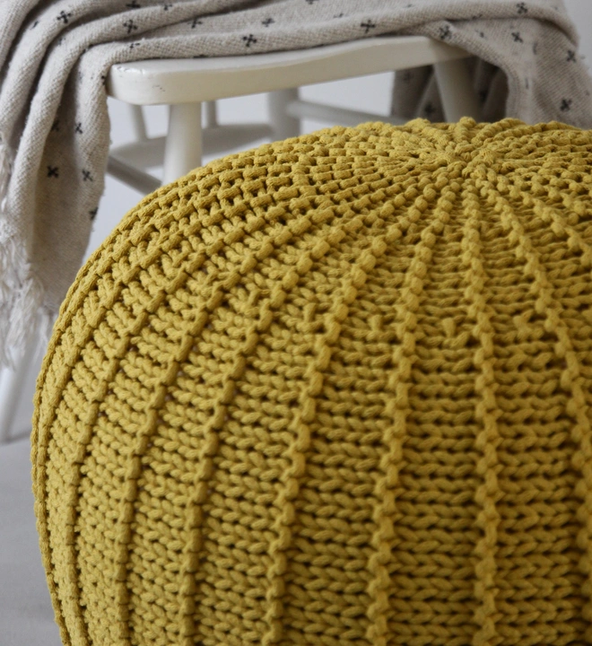 golden kiwi knitted pouffe medium size