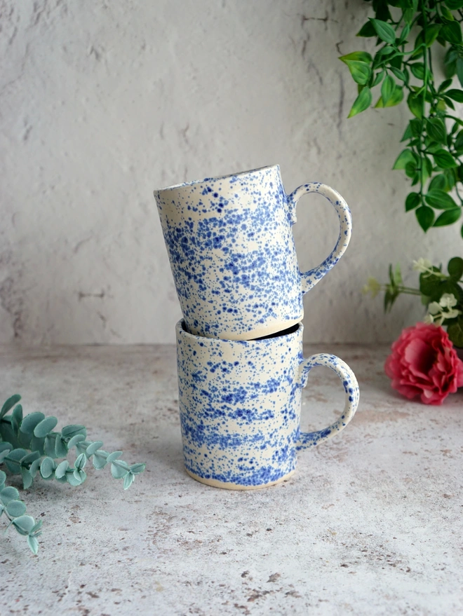 ceramic mug, large ceramic mug, blue speckled mug, durdle door mug, hot chocolate mug, coffee mug, Jenny Hopps Pottery