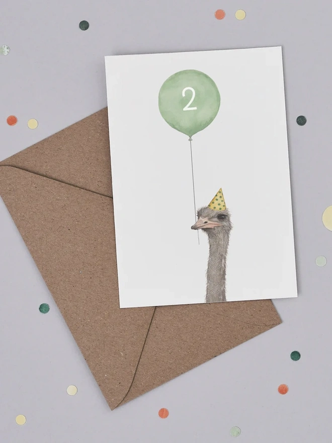 Balloon Ostrich Birthday Cards 1 Year