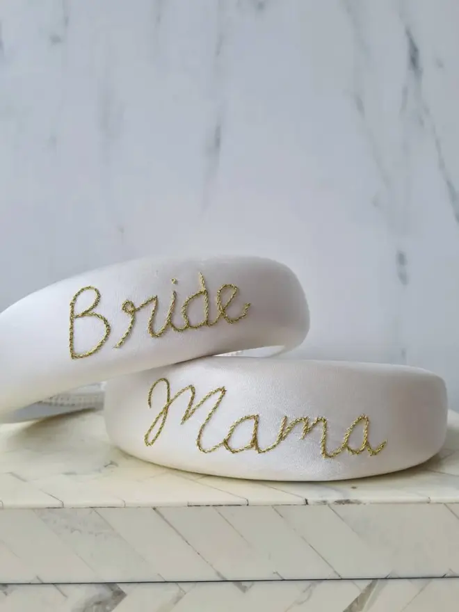 hand embroidered personalised bridal headband