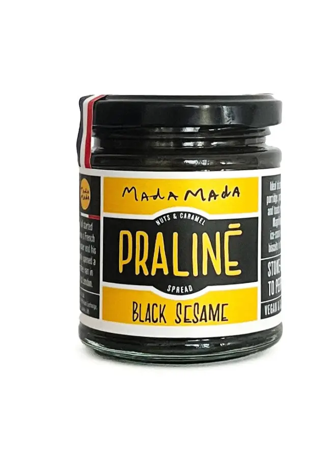 Black Sesame Praline Spread, against a white background. 