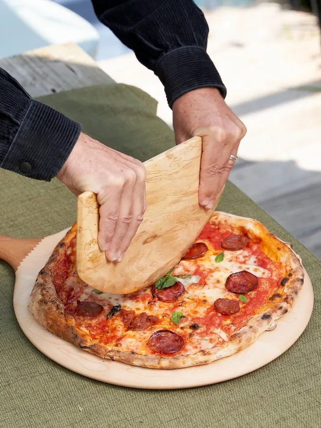 Hardwood pizza cutter