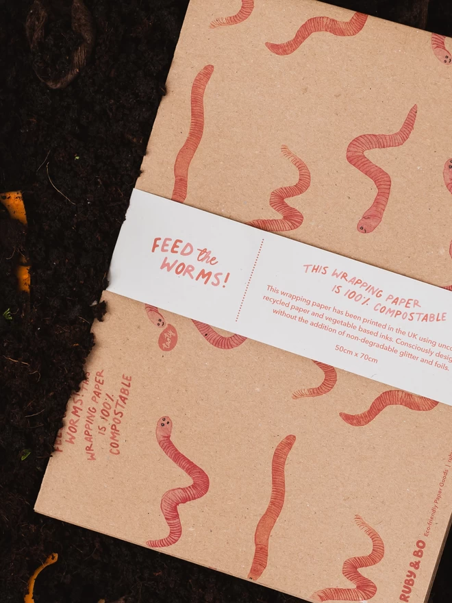 Feed The Worms Compostable Wrapping Paper & Tag Set